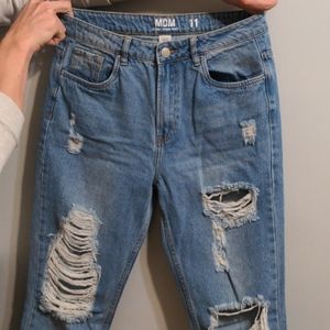 Ultra High-Rise Light Wash Distressed Mom Jean